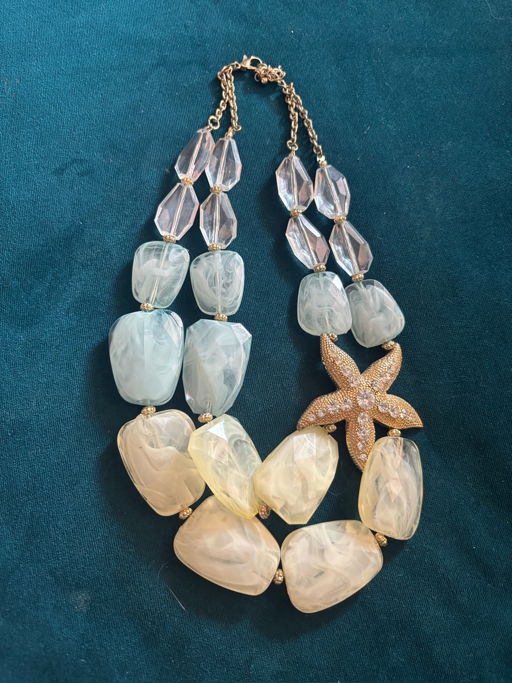 Seashell-Inspired Gold Starfish Necklace with Pastel Beads